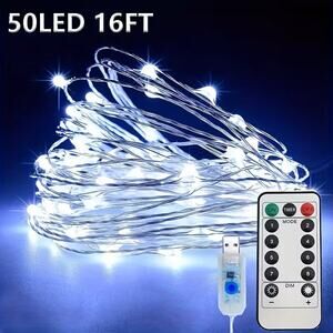 BRAND NEW ~ 16.4FT ~ 50LED White Lights USB ~ 8 Lighting Modes & Remote Control